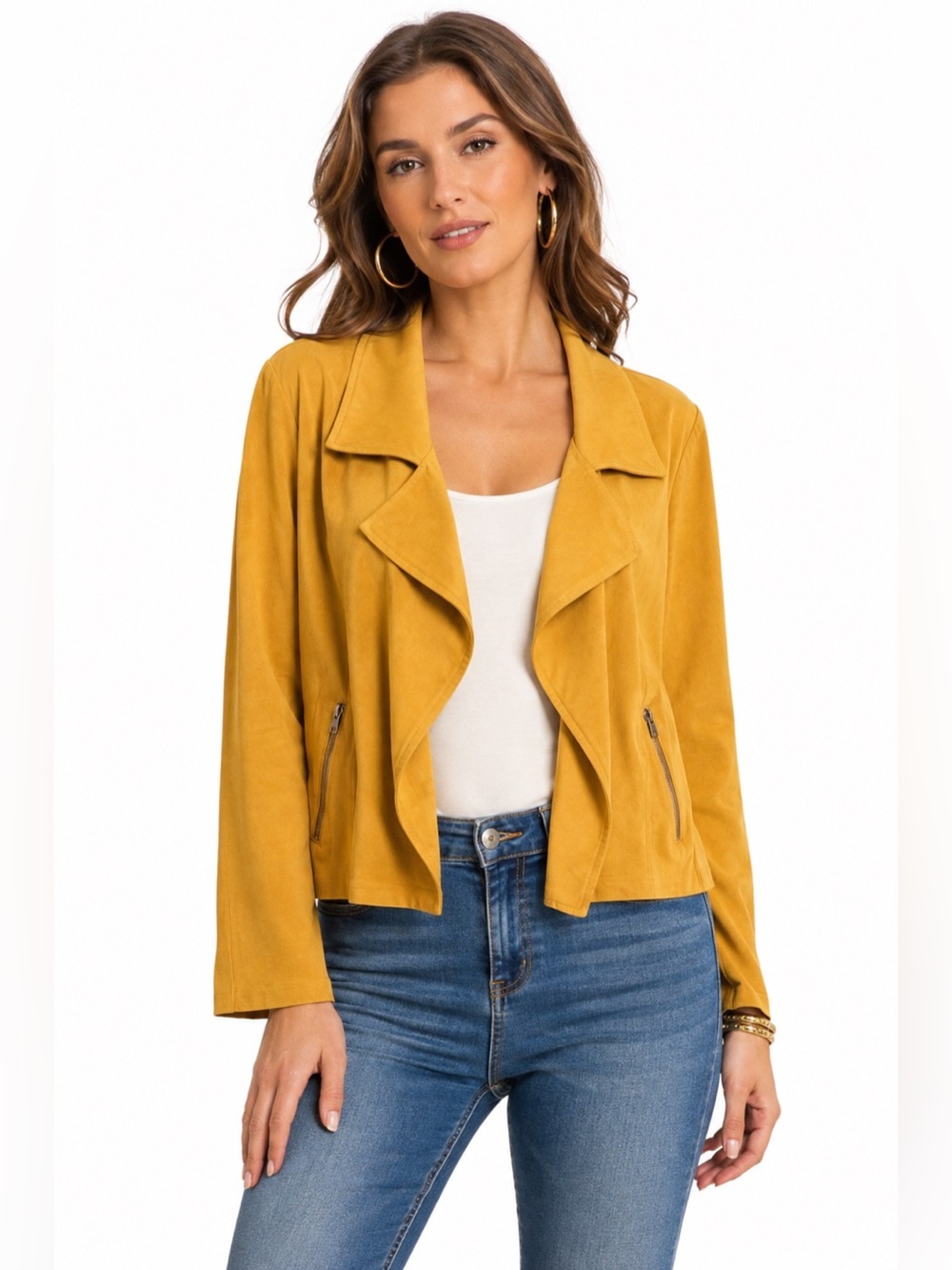 One By Chapter One ($75) Faux Suede Drape Front Moto Jacket - PTP 25
